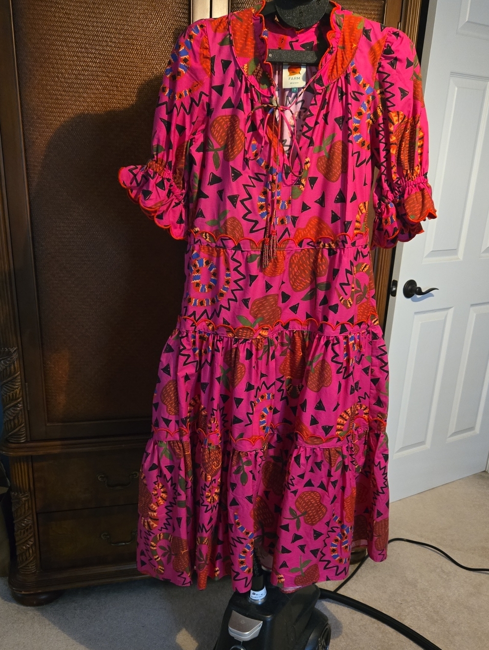 FARM Rio Vibrant Pink & Orange Printed Tiered Maxi Dress